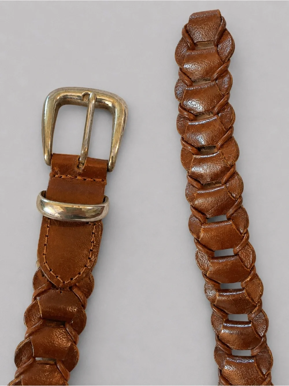 Hunt Club Cognac Women’s Brown Braided Buffalo Leather Belt Silver Tone Buckle L